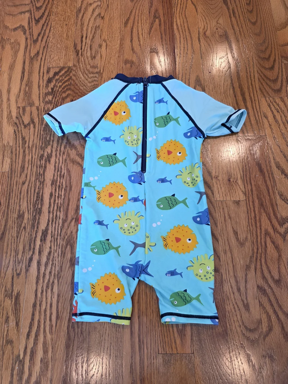 Light Blue Kids One-Piece Swim Suit with Ocean Creature Print